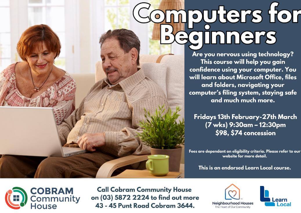 An image of a man and a woman siting and looking at a laptop computer.